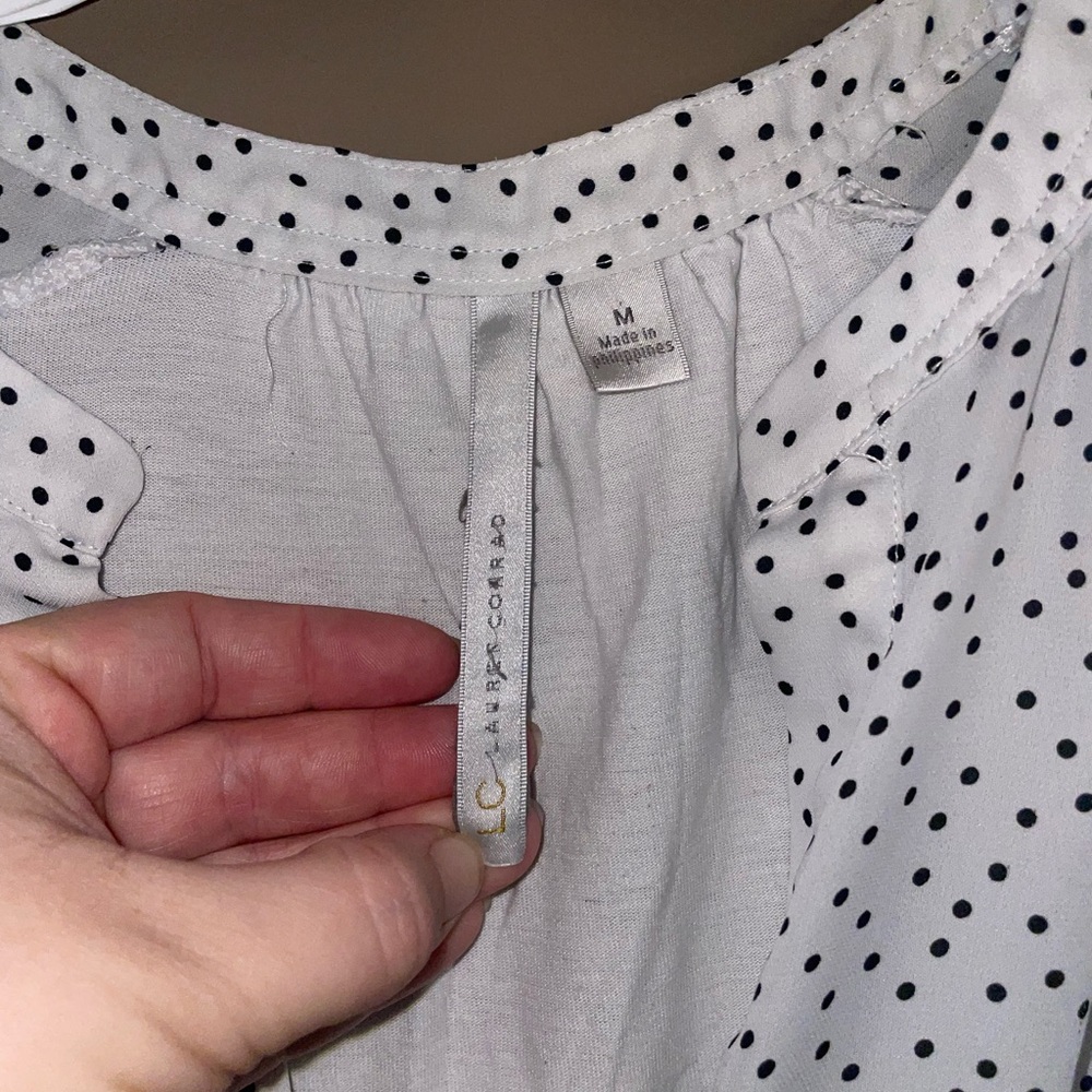 LC Lauren Conrad Women’s White Polka Dot Chiffon Short Sleeve Blouse Size M - Picture 3 of 4